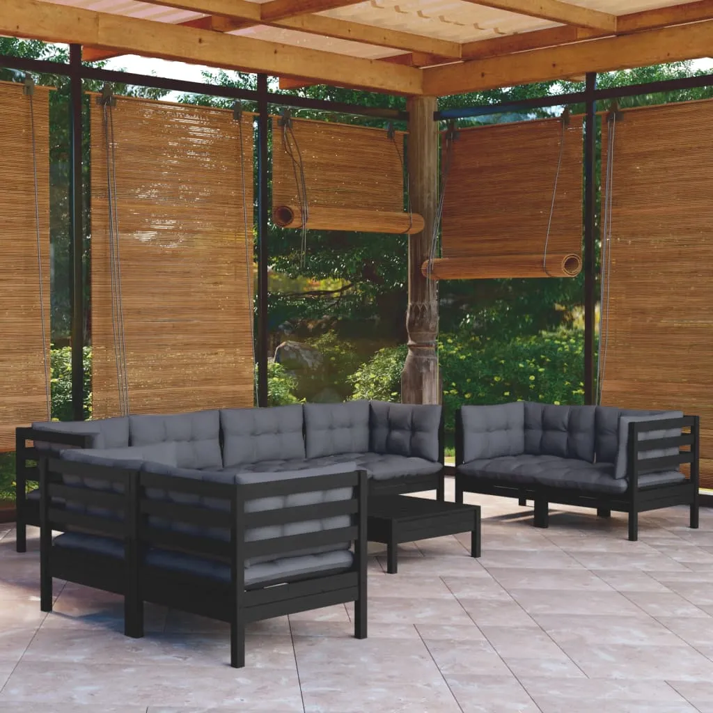 9-tlg. Garten-Lounge-Set mit Kissen Kiefer Massivholz