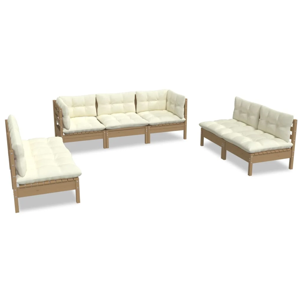 7-tlg. Garten-Lounge-Set mit Kissen Kiefer Massivholz