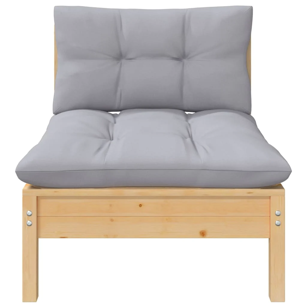 7-tlg. Garten-Lounge-Set mit Grauen Kissen Kiefer Massivholz