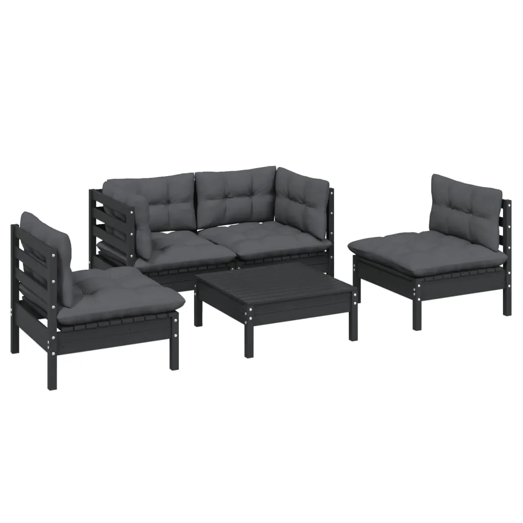 5-tlg. Garten-Lounge-Set mit Kissen Kiefer Massivholz