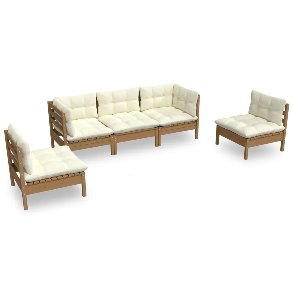 5-tlg. Garten-Lounge-Set mit Kissen Kiefer Massivholz