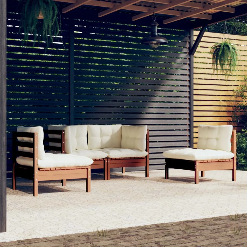 4-tlg. Garten-Lounge-Set mit Kissen Kiefer Massivholz
