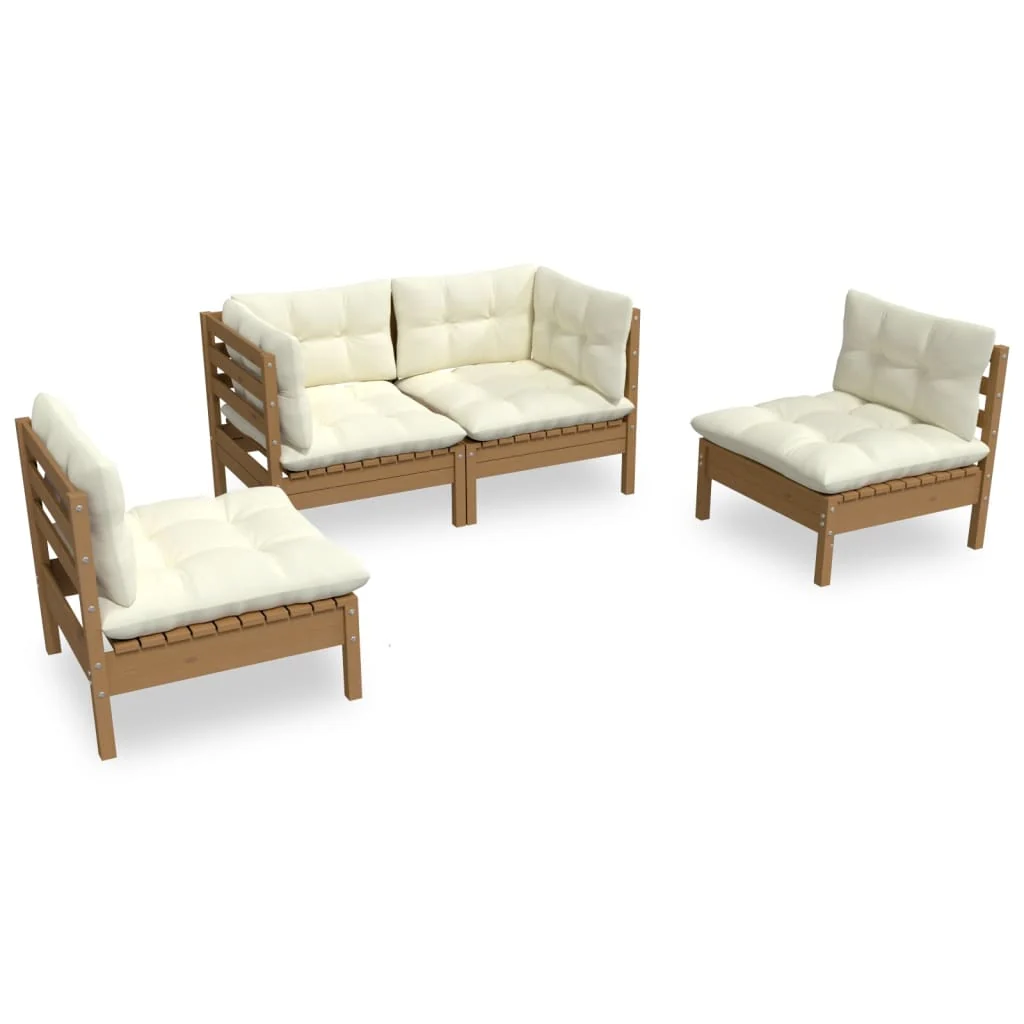 4-tlg. Garten-Lounge-Set mit Kissen Kiefer Massivholz
