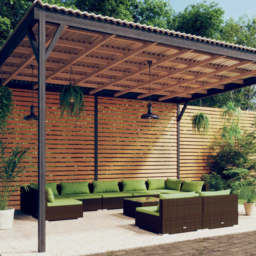 10-tlg. Garten-Lounge-Set mit Kissen Braun Poly Rattan