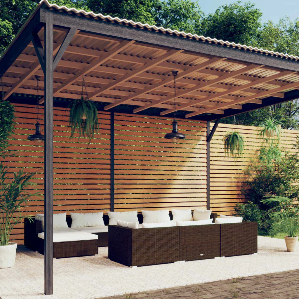 10-tlg. Garten-Lounge-Set mit Kissen Braun Poly Rattan