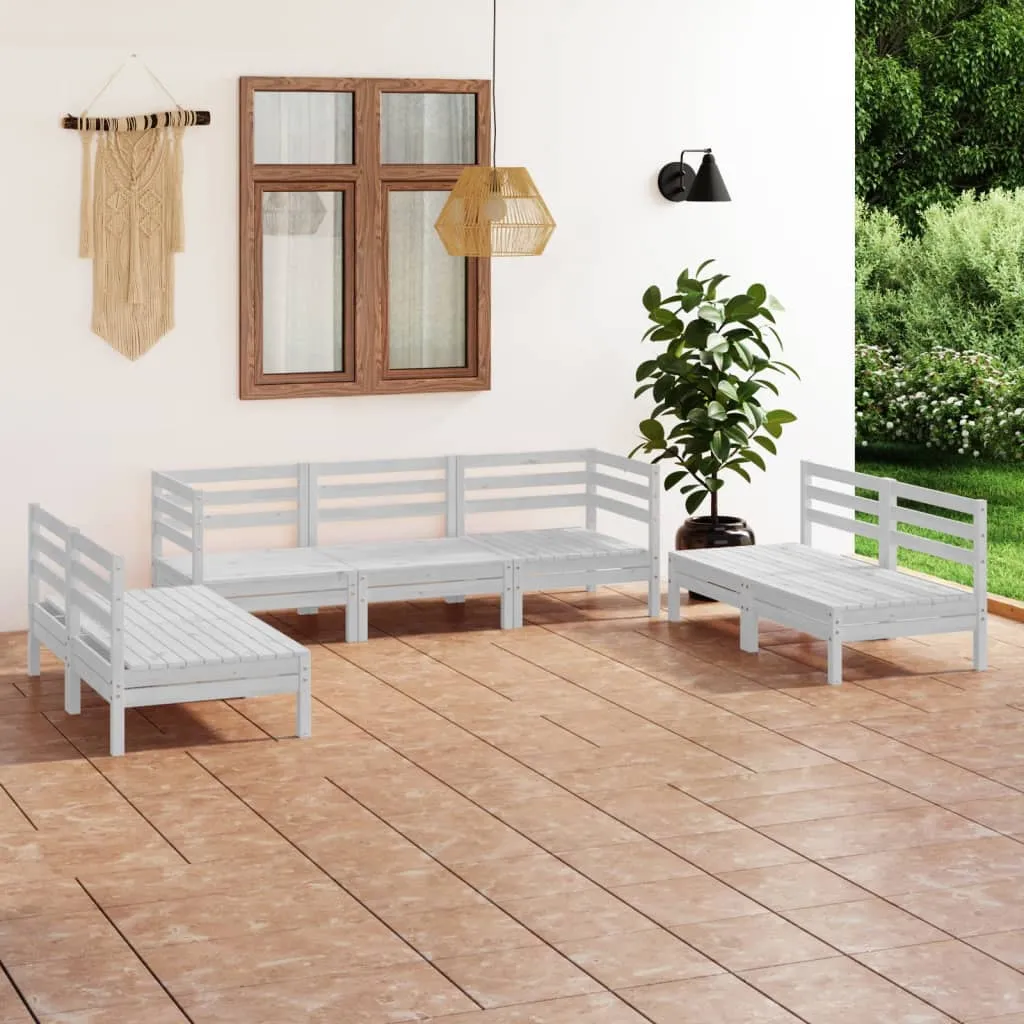 7-tlg. Garten-Lounge-Set Weiß Massivholz Kiefer